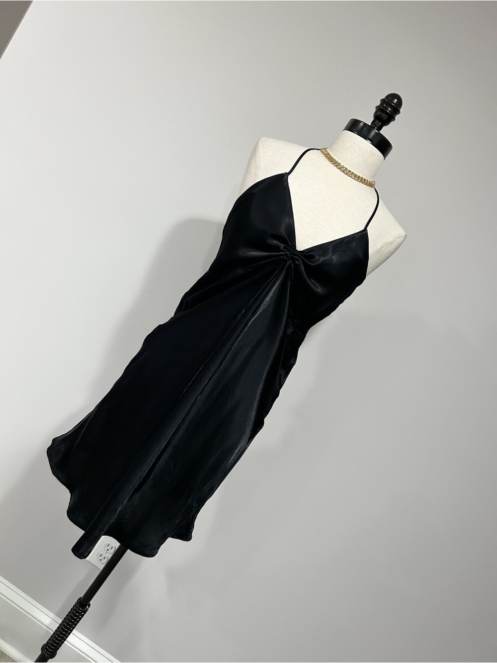 Topshop Black Satin Twist-Front Mini Dress